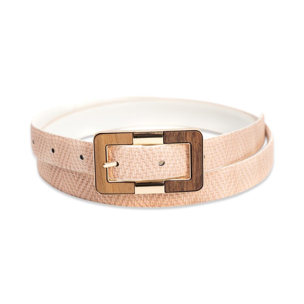 INC Wood Buckle White/Blush Textured Reversible Belt Size S